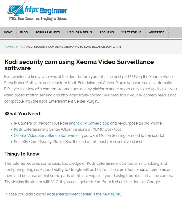 Kodi security cam and Xeoma software