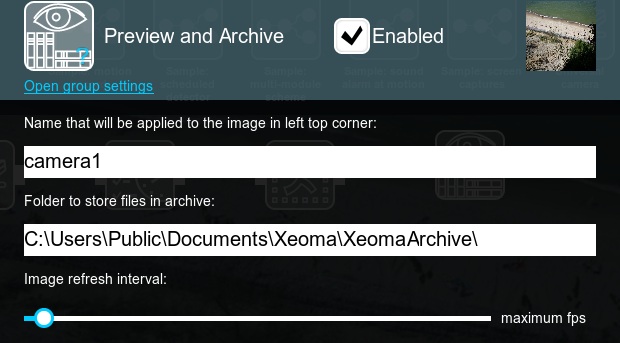 Expand advanced settings to change the path to store archive recordings of Xeoma CCTV system to