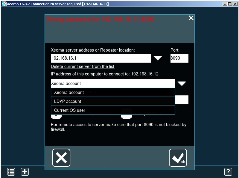 In Xeoma Connection Dialog you will be able to select LDAP account
