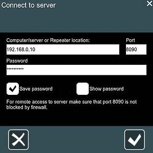 Remote connection to Xeoma CCTV security server dialog