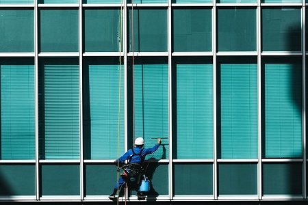 Window cleaning on skyscrapers Window cleaning on skyscrapers