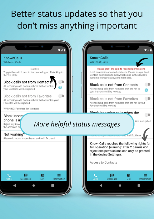 New in KnownCalls free call blocker: statuses expanded