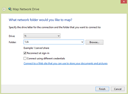 Specify network folder manually