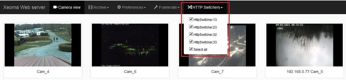 HTTP switcher in Xeoma web interface