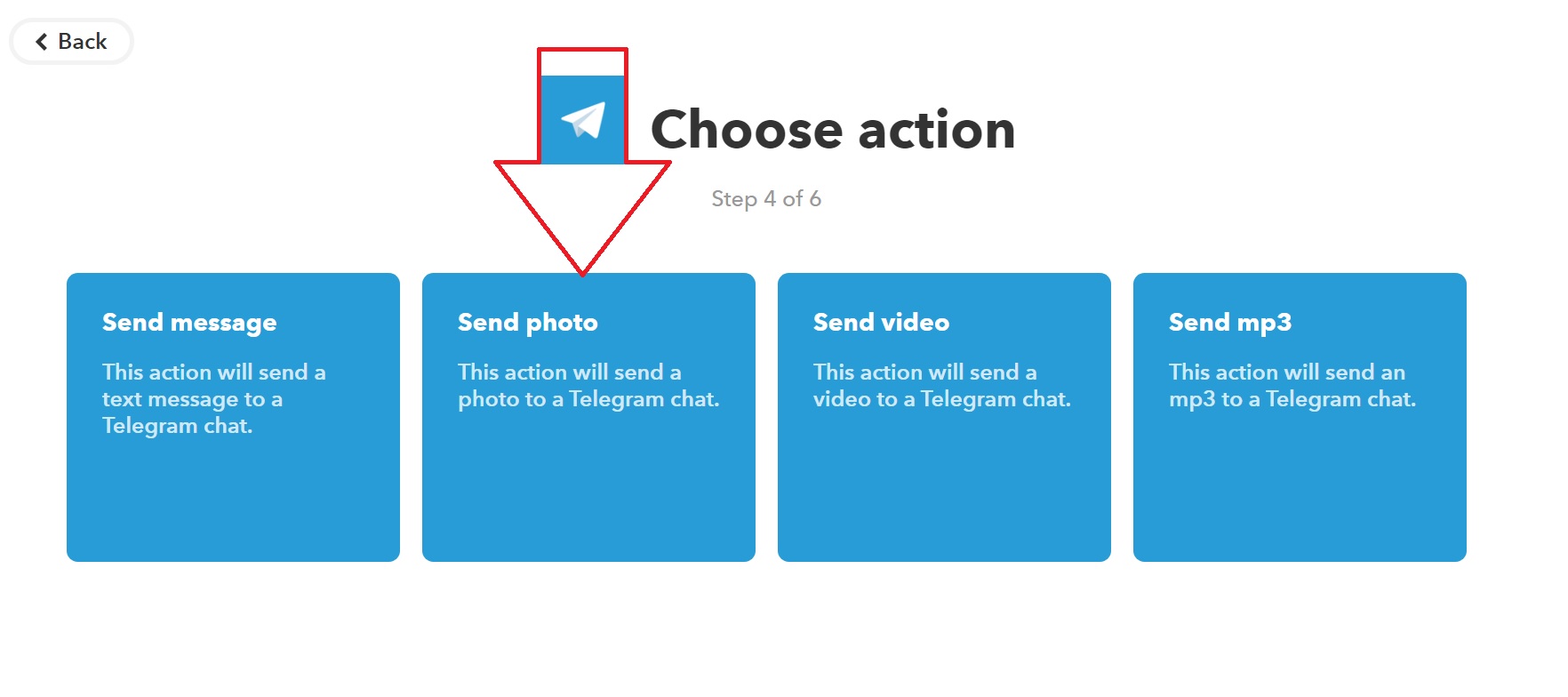 To send photos to Telegram from Xeoma, choose the corresponding option in the IFTTT service