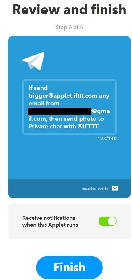 Check if you set up email preferences and chose to send photos to Telegram in the IFTTT service