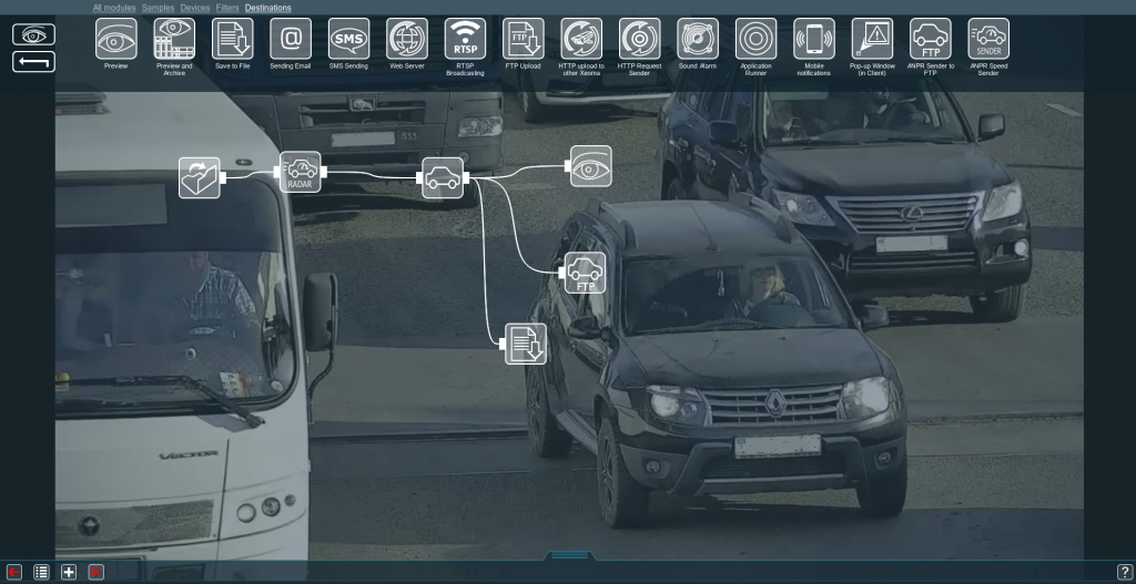 Vehicle speed detector in a modules' chain