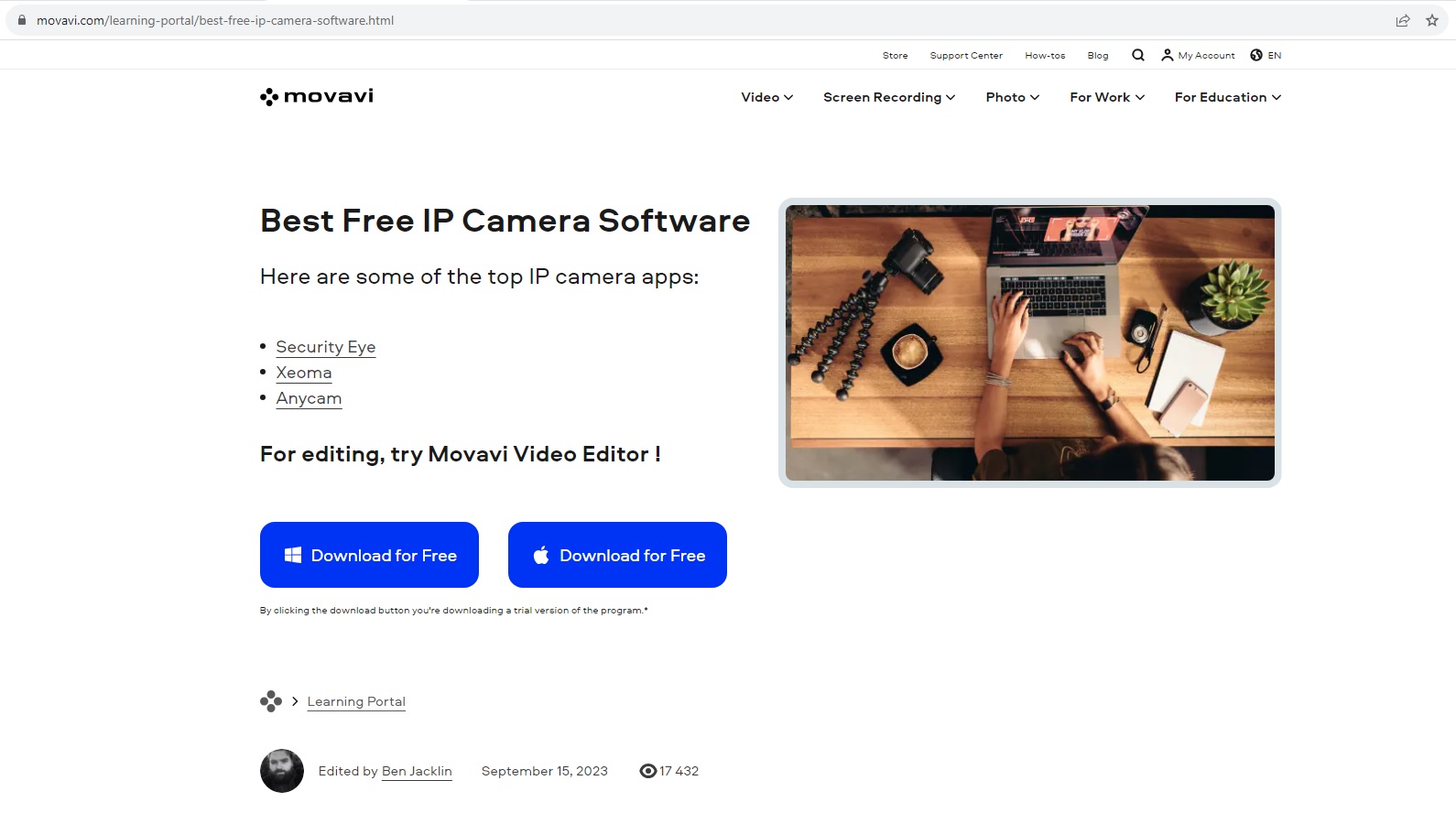 Xeoma marked as the best free IP camera software by movavi.com