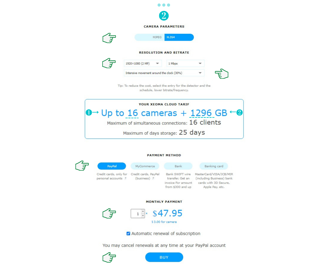 Use Xeoma Cloud calculator to refine the best subscription plan for Xeoma Cloud video surveillance Purchase easy-to-use and affordable video surveillance software of the new generation