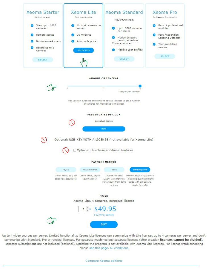 Purchase licenses for Xeoma Lite and Xeoma Starter economy video surveillance Purchase easy-to-use and affordable video surveillance software of the new generation