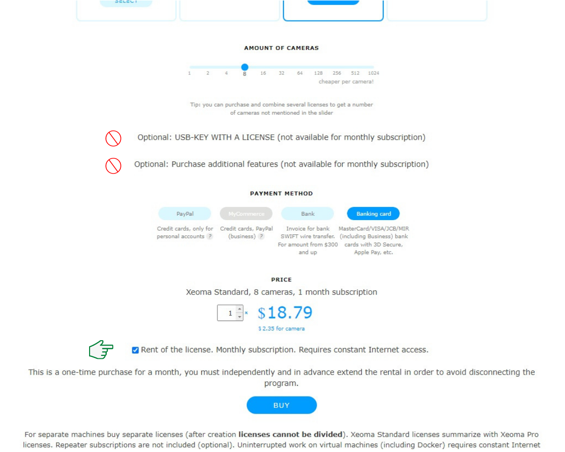 Licenses for Xeoma Pro and Xeoma Standard contemporary video surveillance can be rented at a fraction of cost of corresponding lifetime license Purchase easy-to-use and affordable video surveillance software of the new generation