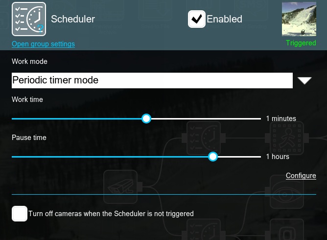 Xeoma IP camera recording software. Scheduler alternate mode settings