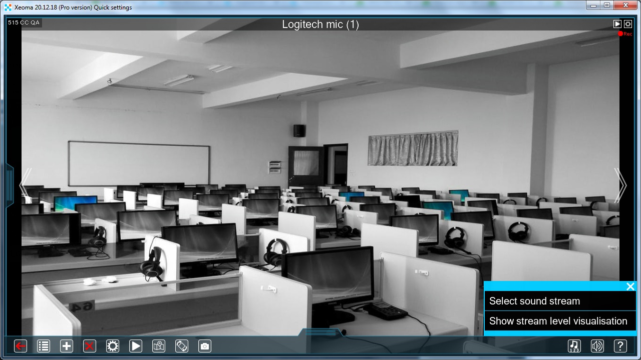 Multi-sound icon will appear in the bottom icons bar if several microphones are connected to one video source in Xeoma VSS Multi-sound icon will appear in the bottom icons bar