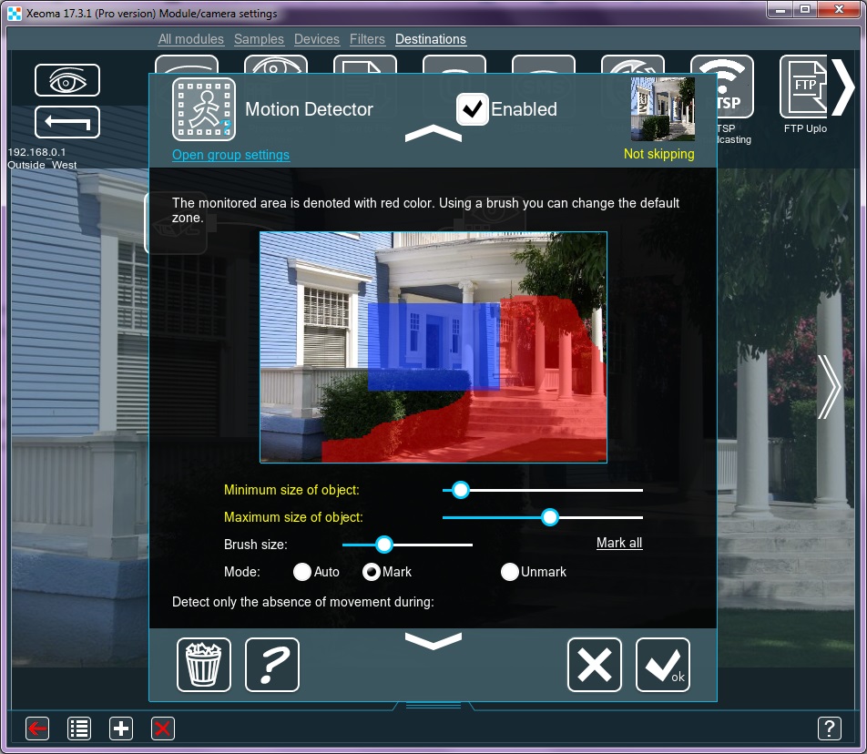Xeoma cctv software with motion and light detector