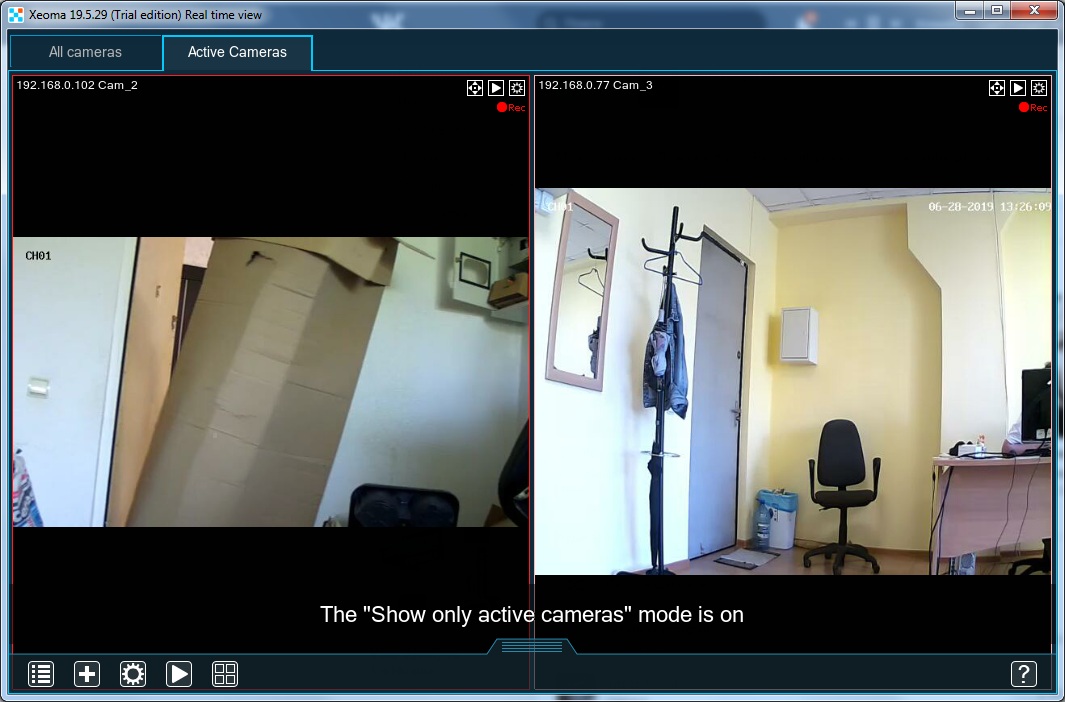 The show only active cameras tab will display only triggered cameras The Show-only-active-cameras tab will display only triggered cameras